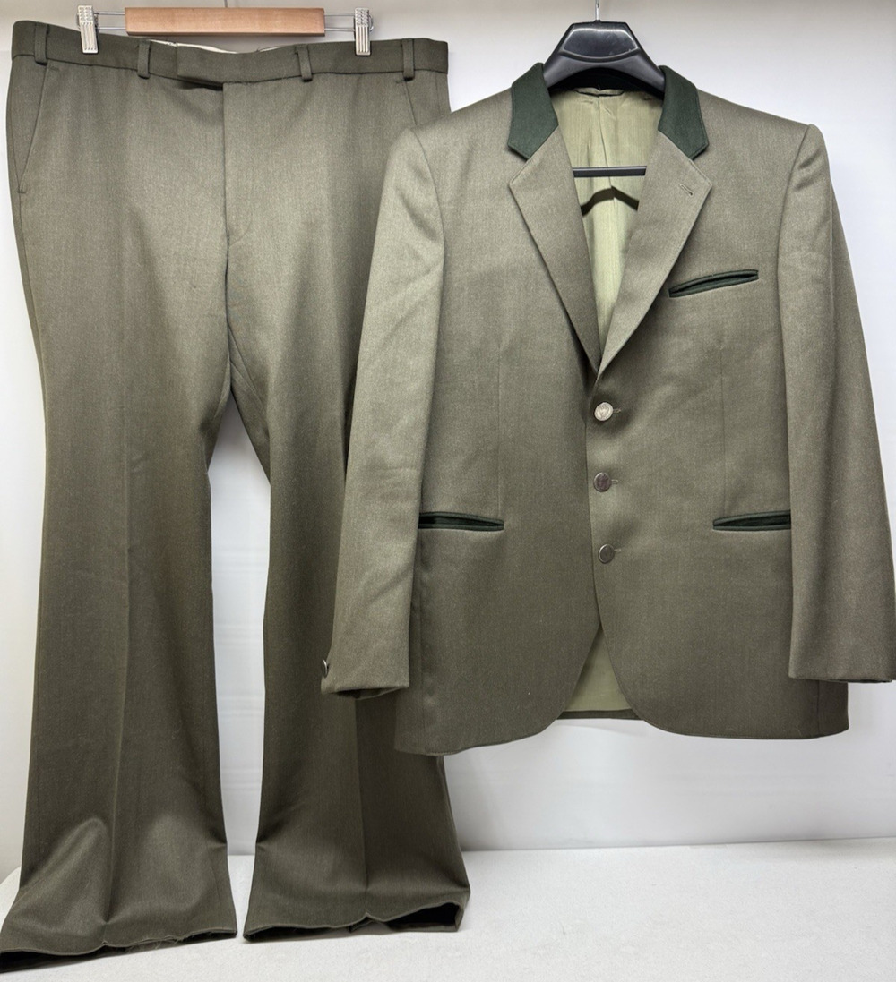 Austrian Alphorn Two Piece Suit Green Wool Men's 54 (US 44) Pants 40x32 VTG